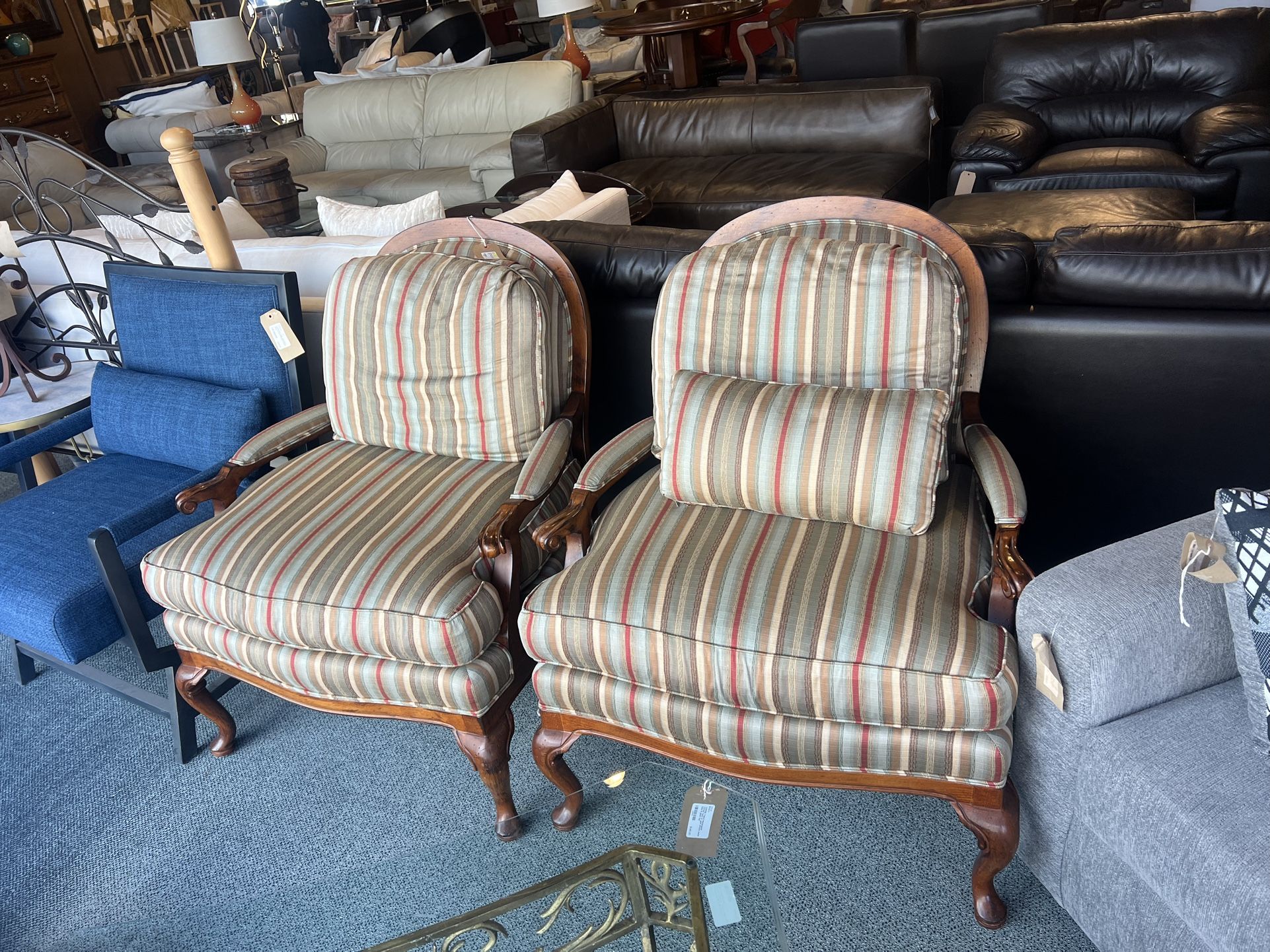 CHAIRS: Set of 2 Taylor King Chairs w/ multi-color straight lines fabric SKU EY48WJ
