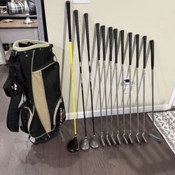 GOLF SET Driver Dunlap 3 & 5 Fairway Woods 3-PW Irons Putter Bag Balls