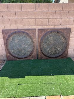 Matching Pair of Large Embossed Floral Wall Decor Panels $20 For Pair