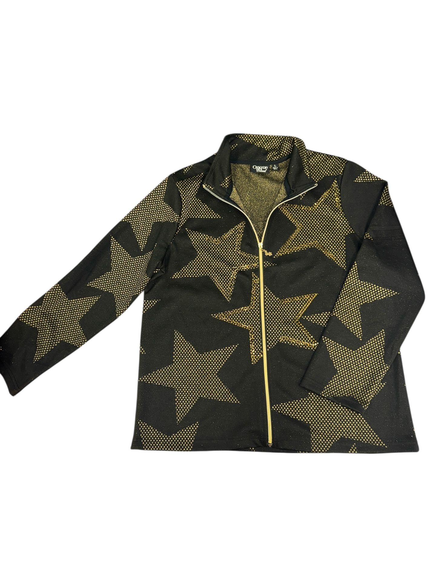 VTG Onque Casuals Women's Black Gold Star Zip Jacket Stud Accents Sz L