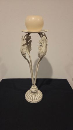 Vintage Cast Iron Shabby Chic White Distressed Candle Holder