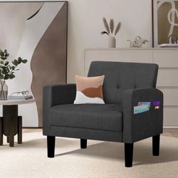 NEW Coewske Mid-Century Fabric Tufted Accent Chair for Office, Living Room, Dark Grey