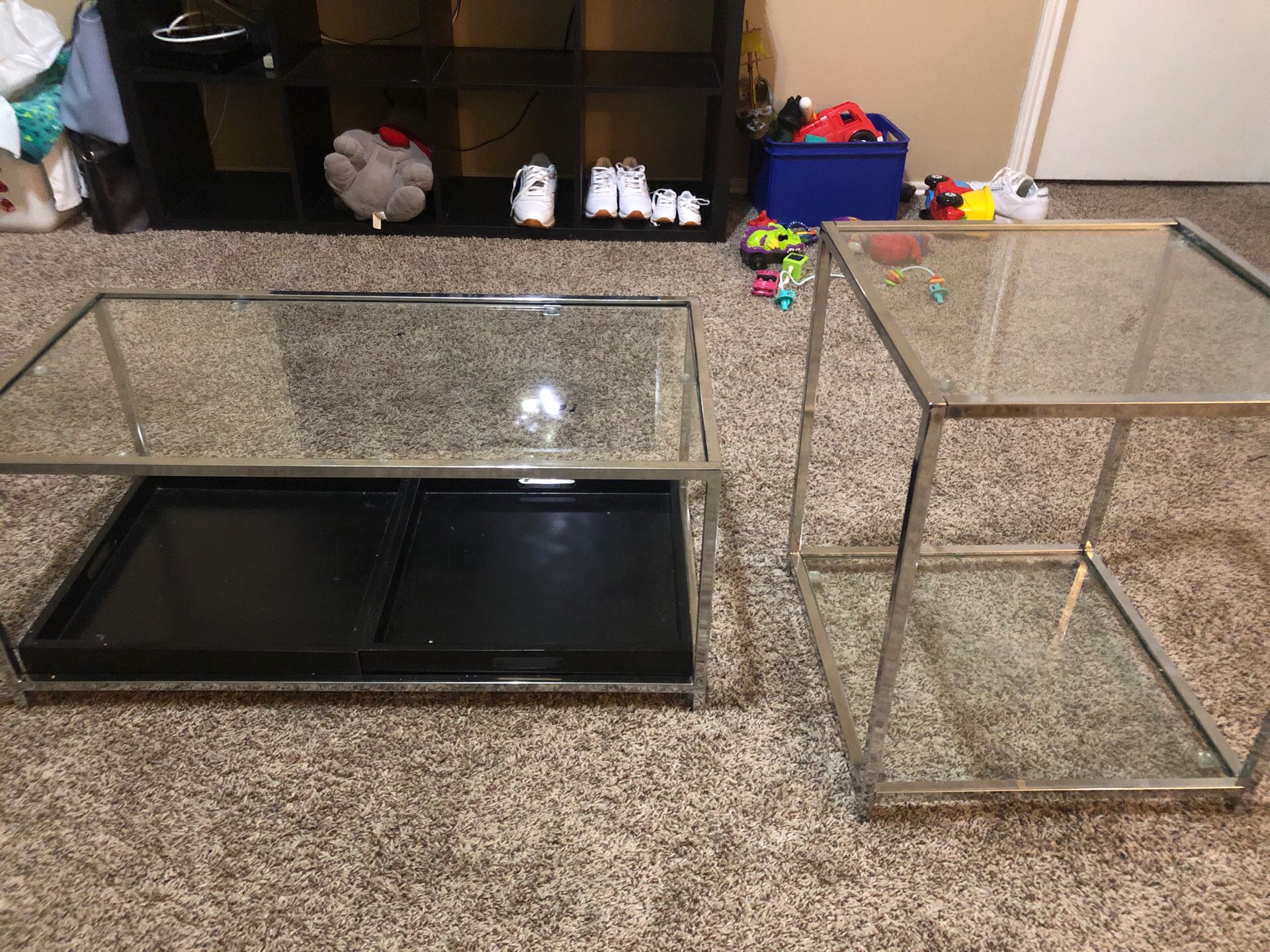 Ikea shelfs,70 coffee tables100, coffee table has two small matching end tables