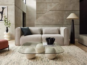 Koala Bangalow 2 Seater Sofa Limestone With Ottoman Green Wattle *New*