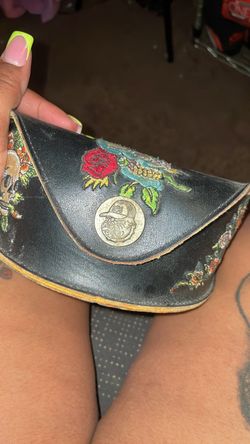 Ed Hardy Black Leather Embroidered Belt Bag