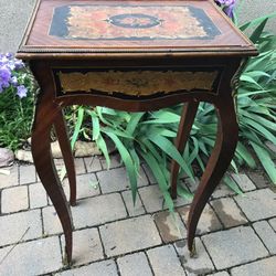 Vintage Wood Inlay Lamp Table