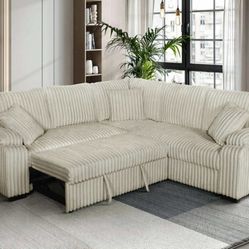 Beautiful Off White Pull Out Sectional 