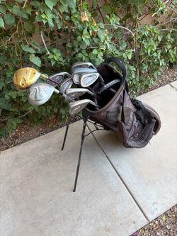 Golf clubs and Ping Golf Bag
