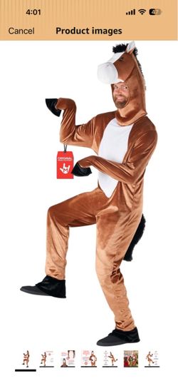 Morph Horse Costume, Farm Animal Costumes, Halloween Costumes for Adults Jumpsuit, Hood & Tail Included, Horse Face & Ears Detail, Hook & Loop Closure
