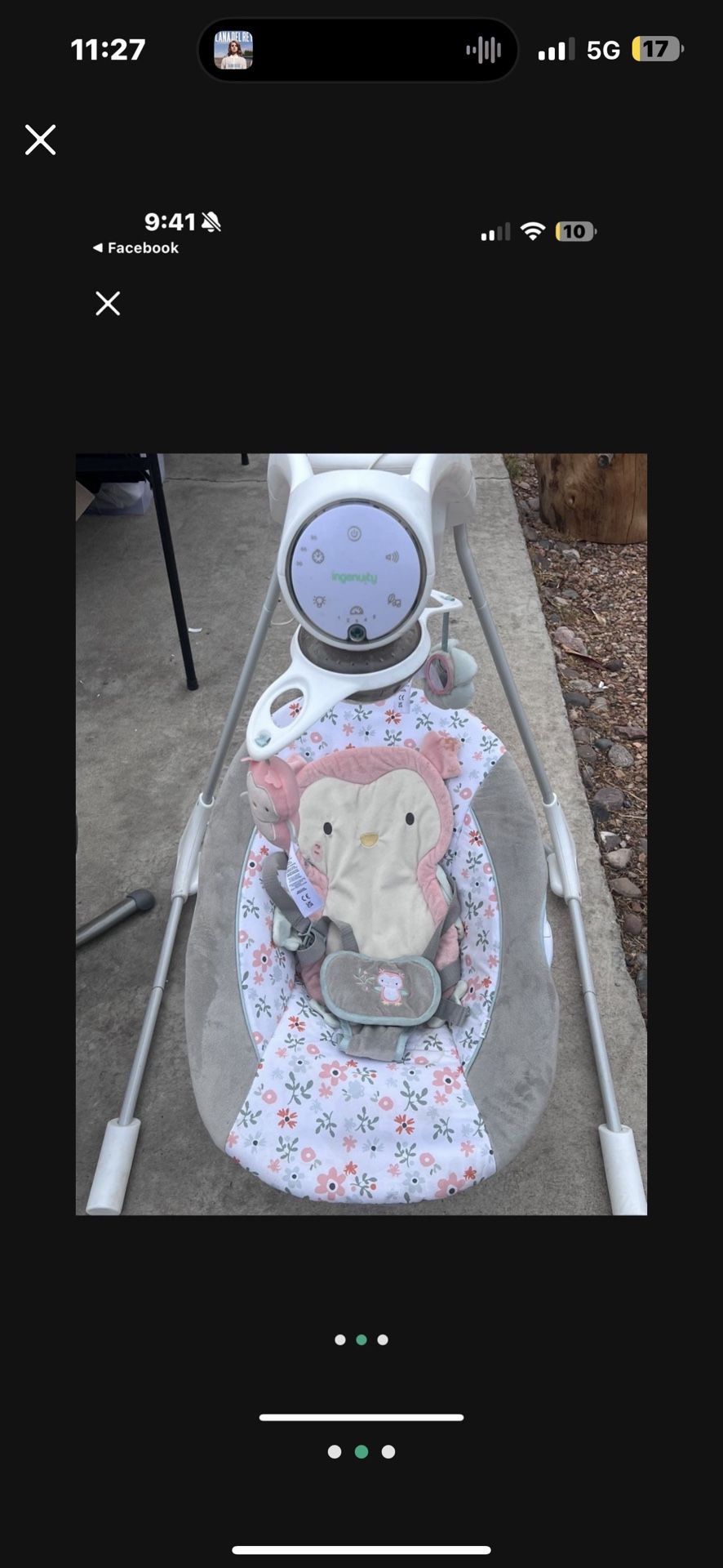 Ingenuity InLighten 5-Speed Baby Swing, Swivel Infant Seat, Nature Sounds, Lights - Pink, Nally