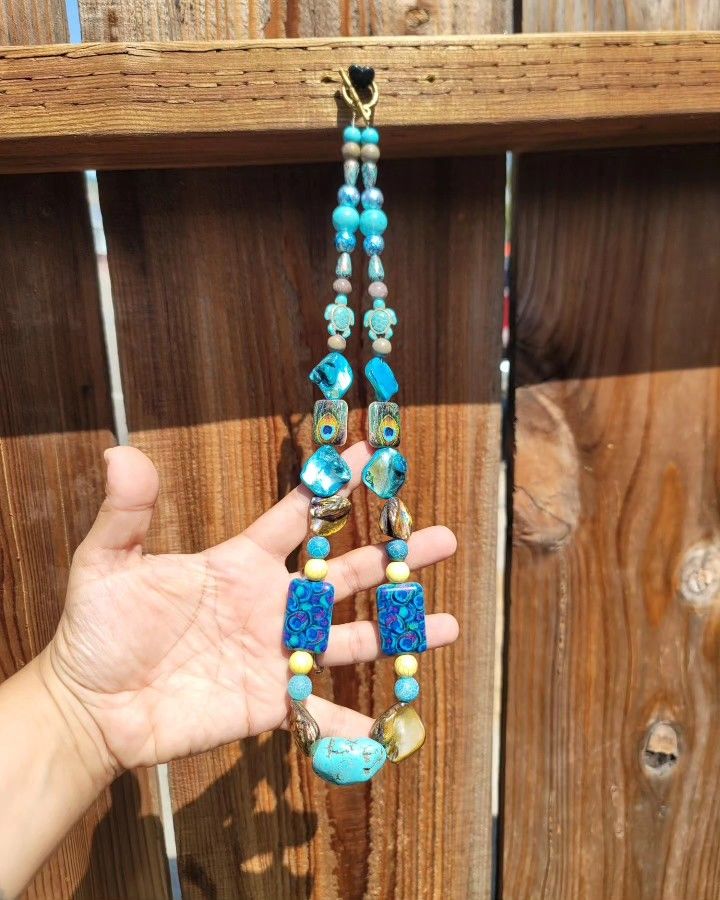 Handmade turquoise multi stone and shell beaded Necklace