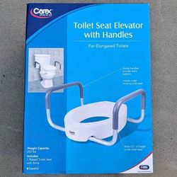 NEW Carex raised toilet seat 3.5" elevated riser with side arm handles for elongated toilets