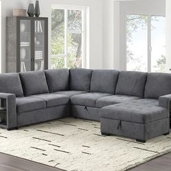 Stockwell Dark Grey Storage Chaise Couch Sofa Bed Sectional With USB

