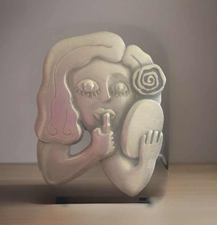 Vintage Jonette Jewerly Stylized Women With Rose In Her Hair Silver Pin Brooch