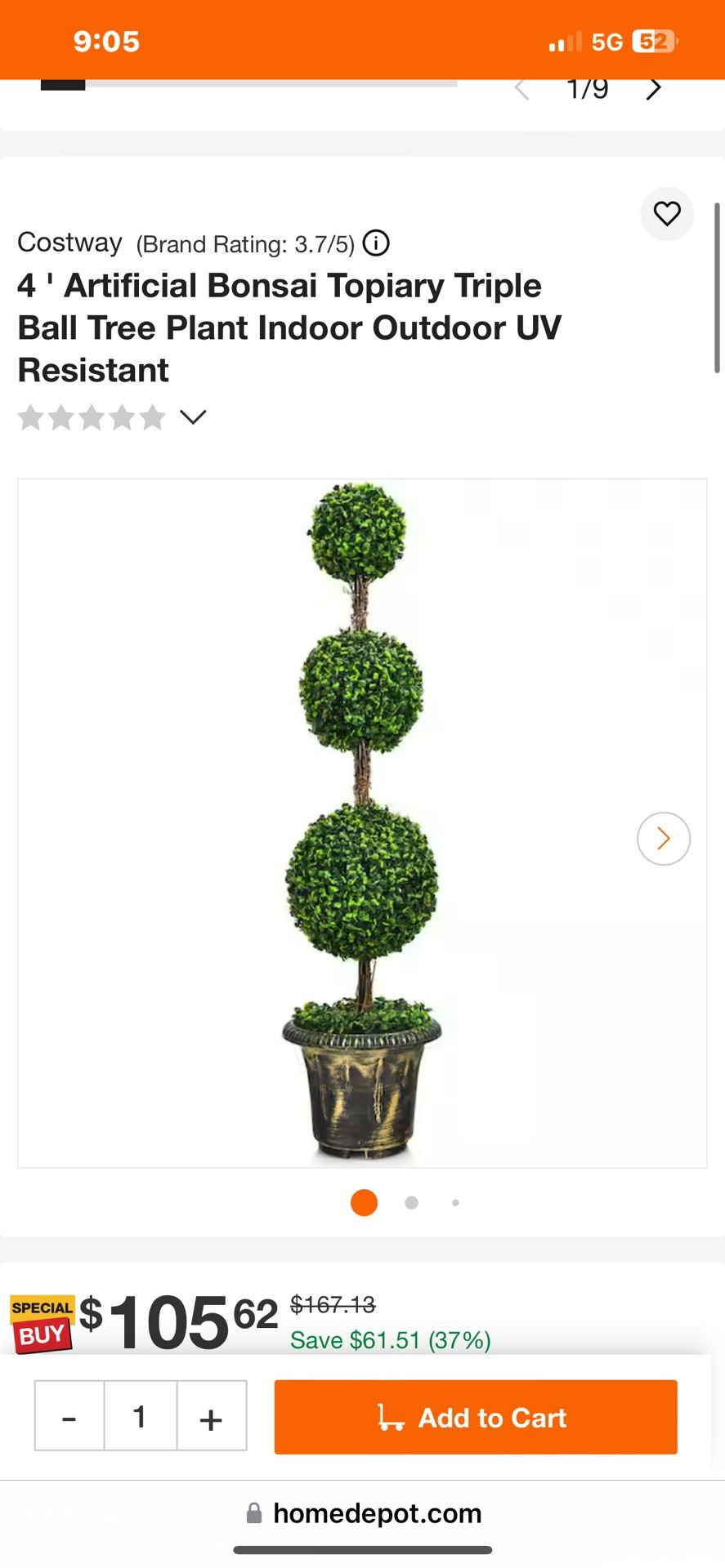4' Artificial Topiary Triple Ball Tree Plant Indoor Outdoor UV Resistant