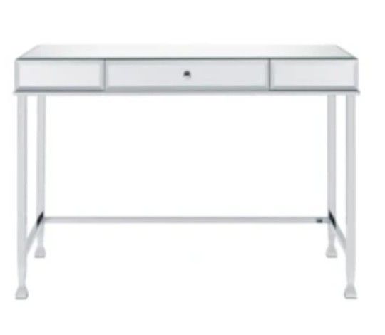 Modern Glam Mirrored 42" Storage Vanity Writing Desk With Drawer