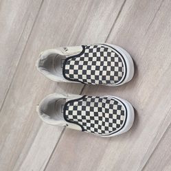 Vans Checkerboard Slip On Low Skate Shoe Black Off White Cream Kids Size 5 $5