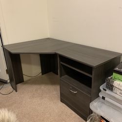 Vintage Grey Corner Desk With Storage, Excellent Condition Thumbnail
