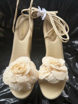 Fashion Nova Floral Lace-Up Wedge Sandals