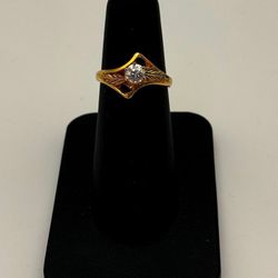 Jewelry 10k solid three tone gold CZ brilliant cut stone 0.5 CTW ring size 7