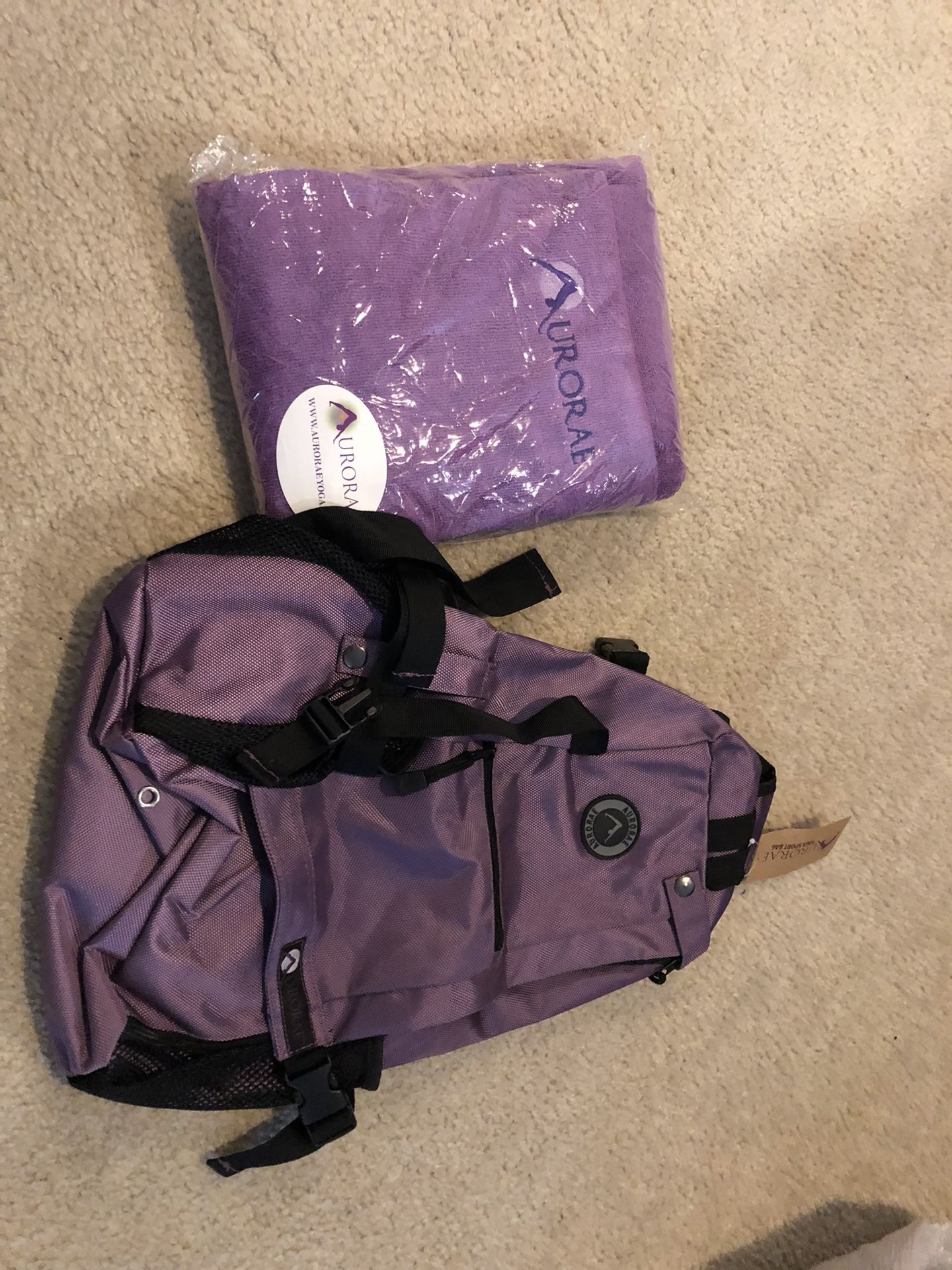 New yoga towel and backpack