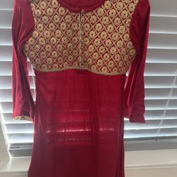 Girls Red Fancy Cotton Shirt 7,8 Size 
