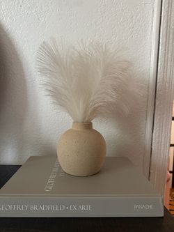 Neutral Ceramic Vase with White Pampas Stems