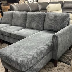 New Gray Corduroy Sectional Couch! Includes Free Delivery 🚚! Free Assembly!