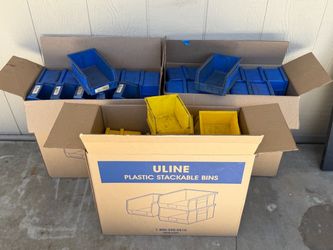 ULINE - Plastic Stackable Blue & Yellow Storage Bins (about 52 total)
