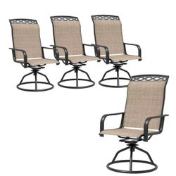 Patio Swivel Dining Chair with High Backrest - 360° Rotating & 15° Rocking, Textilene Fabric Outdoor Chair, Lightweight Waterproof And Breathable Patt