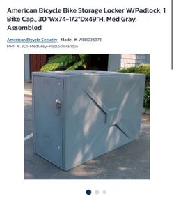 American Bicycle Bike Storage Locker W/Padlock, 1 Bike Cap., 30"Wx74-1/2"Dx49"H, Med Gray, Assembled