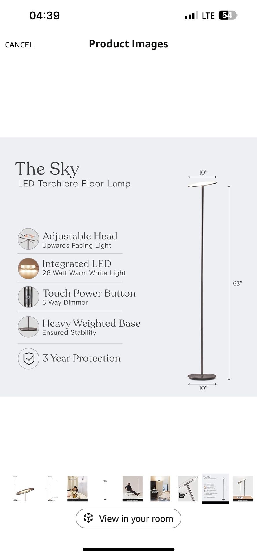 The Sky LED Torchiere Floor Lamp