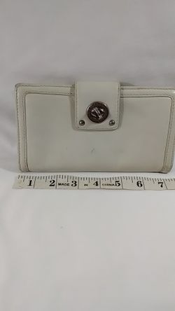 MARC BY MARC JACOBS SILVER TURNLOCK Pebble Off white Leather Wallet Clutch Bi-Fold Pre-owned 8x4.5x1 Stitching Vintage & RARE review Pictures
