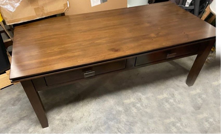 New, Price Firm, SIMPLIHOME Artisan SOLID WOOD Rectangle Contemporary Coffee Table in Russet Brown