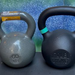 60LB. = $90  &  70LB. = $100  KETTLEBELLS •  I Also Have  KETTLEBELLS OF  53s 50s 45s 40s 35s 33s 30s 29s 30s 25s 20s 18s 15s 10s  
 &  Dumbbells plat