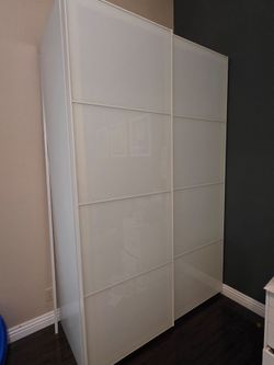 IKEA PAX Wardrobe with White Glass Sliding Doors