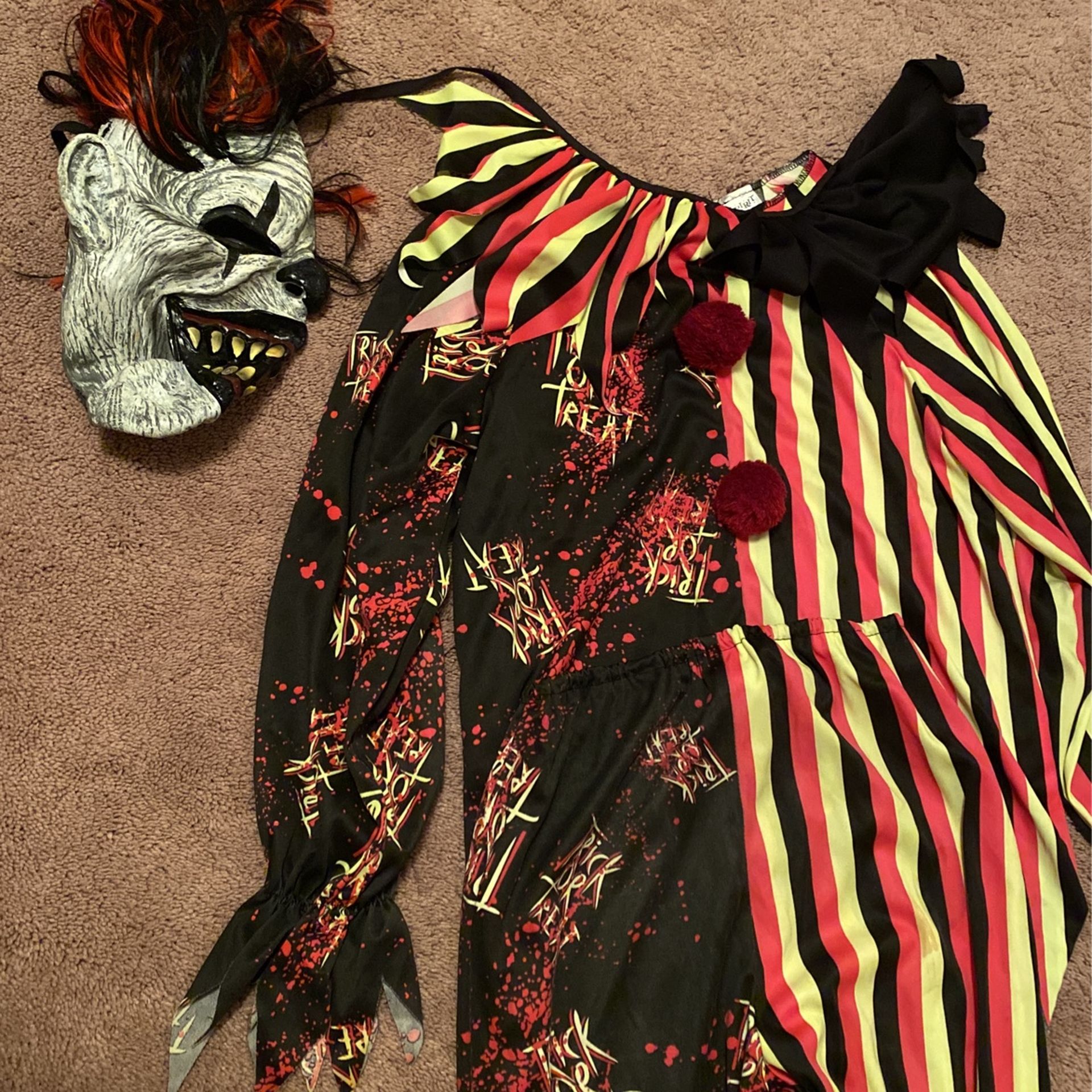 Clown Costume Xl For Kids 11-13 Yr Olds