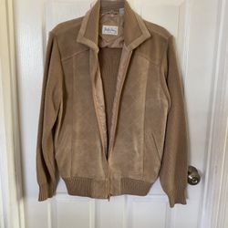 Vintage 1970's Mister Marr Leather and Knit Sweater Jacket Brown Tan Large