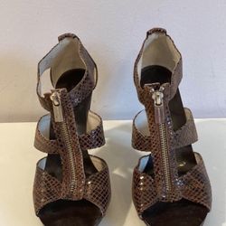 MICHAEL KORS Leather Berkley T-Strap - Size 9 - Snake Print