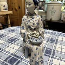 Porcelain Chinoiserie Figurine “ Asian Girl On Bench”