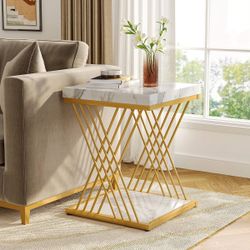 New in the box Square End Table, 2-Tier Side Table Modern Bedside Table(D490)