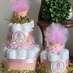 PINK GOLD Twin Girls Ice Cream themed diaper cakes