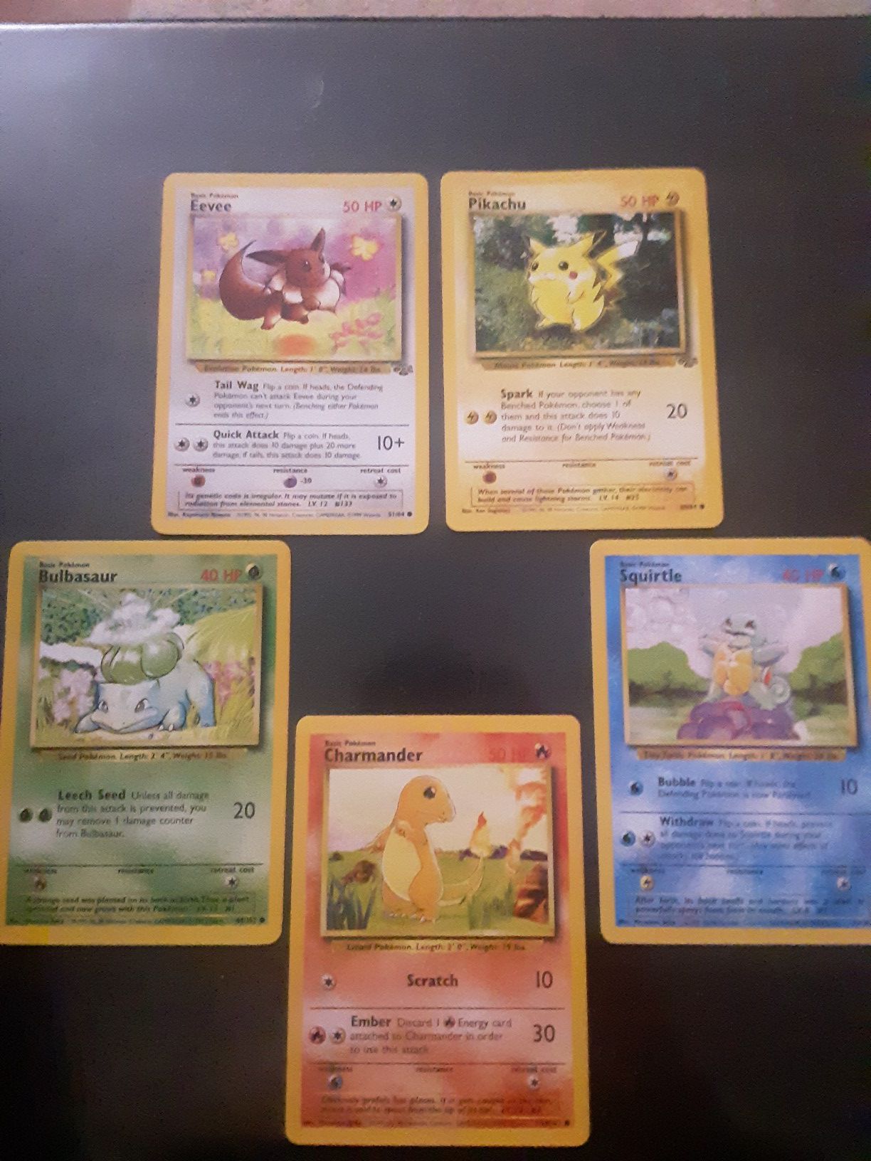 Pokemon Cards Base Set Starters, Jungle Set Pikachu and Eevee