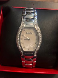 Ladies stainless steel Ebel Watch with Diamond bezel and mother of pearl face