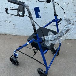 Drive Medical Aluminum Rollator Rolling Walker with Fold Up and Removable Back Support and Padded Seat, Blue