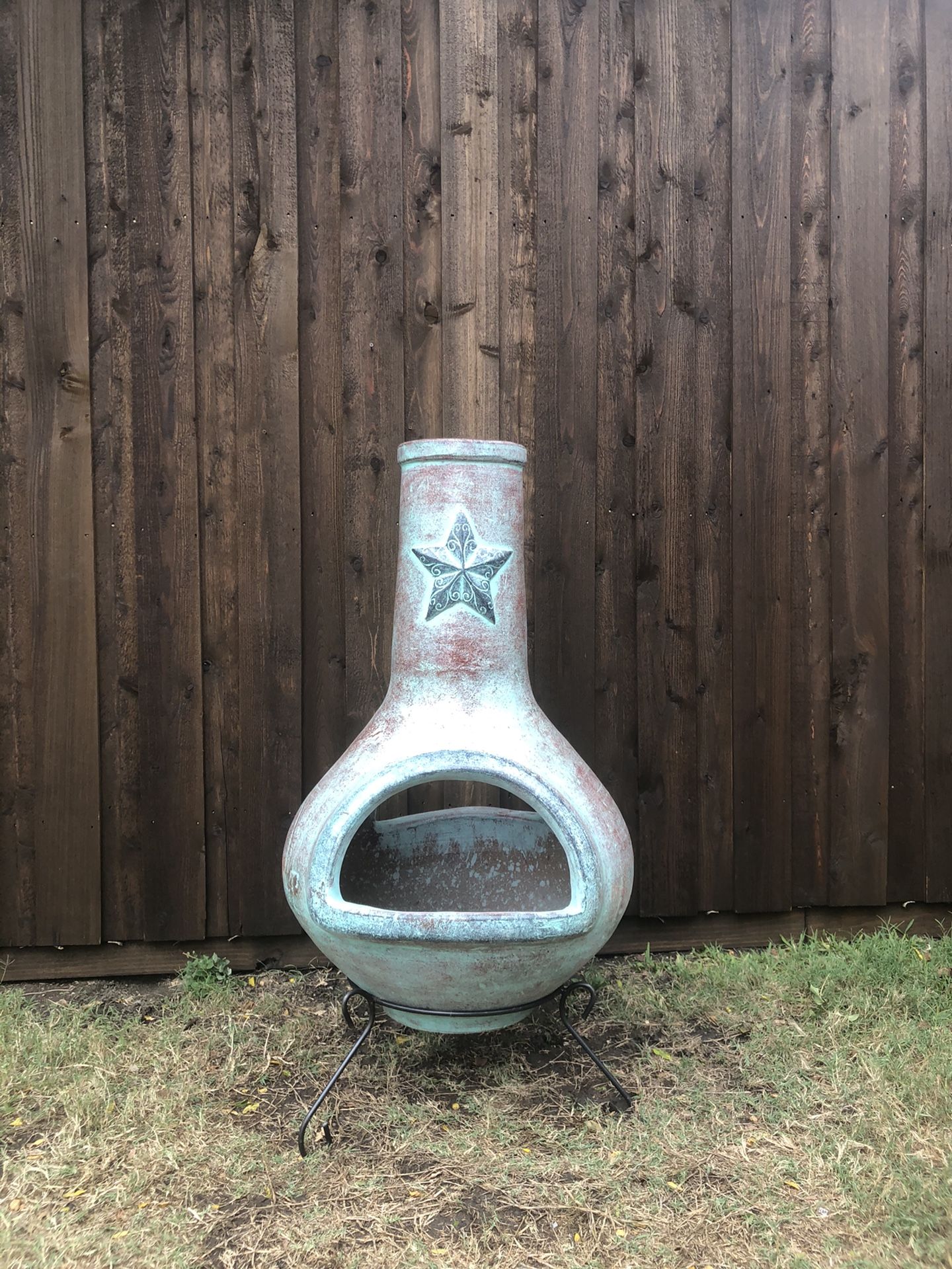 Turquoise Star ⭐️ Clay Chiminea(chimenea)