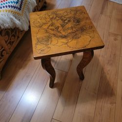 Nicely Burned Antique Pyrography Flemish Art Table