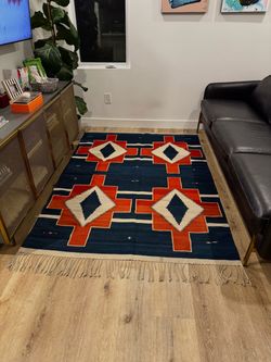Authentic ZAPOTEC Tribal Area Rug 5x8 Handwoven Wool Geometric Diamond Design