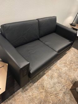 ​⚡ Naples Modern Black Faux-Leather Powered Loveseat (Built-In Outlets & USB!)