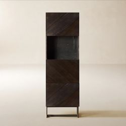 Cb2 Suspend Black Marble And Dark Wood Bar Cabinet